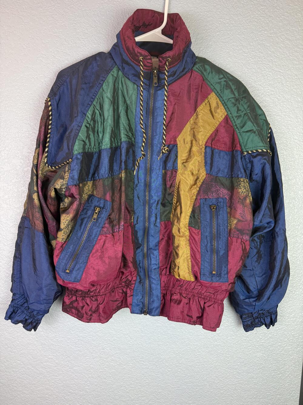 Vintage 90s Pan Asia Jacket Womens Small Multicolor Colorblock Windbreaker Zip